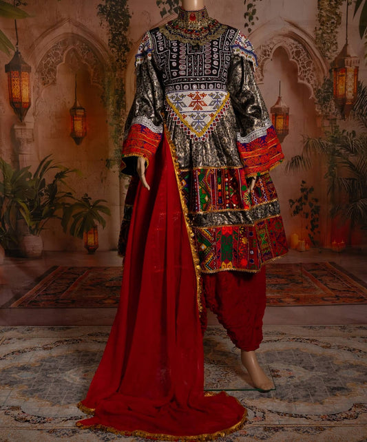 Simple Red Afghan Dress with Gach Shawl