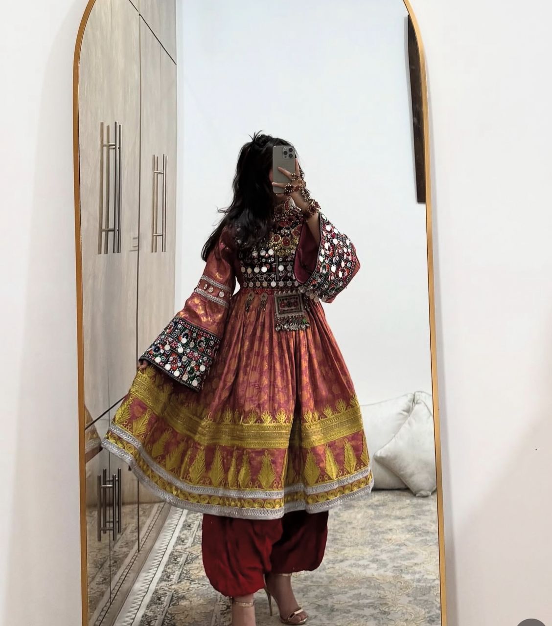 Afghan White & Pink Traditional Dress